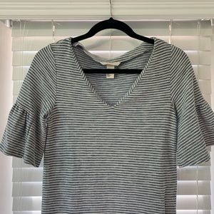 H&M striped ruffle sleeve dress